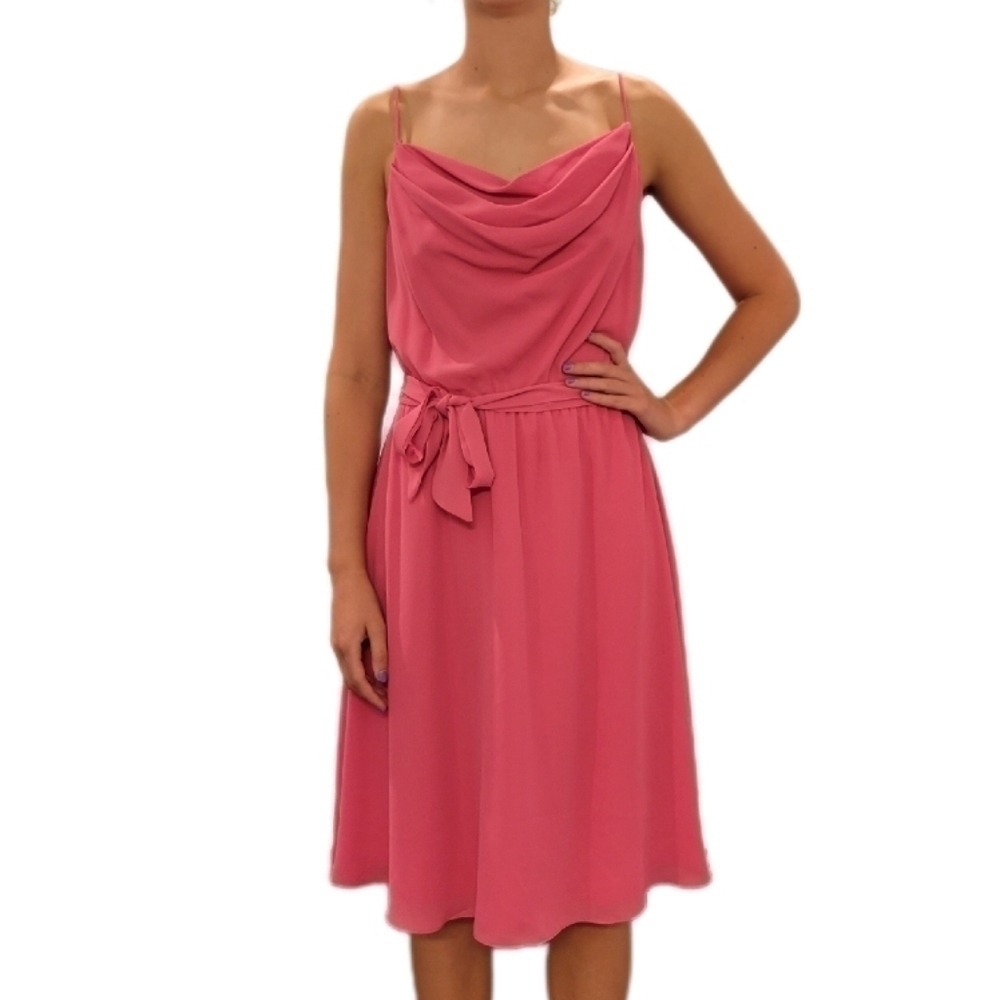Vintage Ferrali by Phillipe Pink Cowl Neck Spaghetti Strap Midi Dress Size 9/10 - Picture 2 of 8